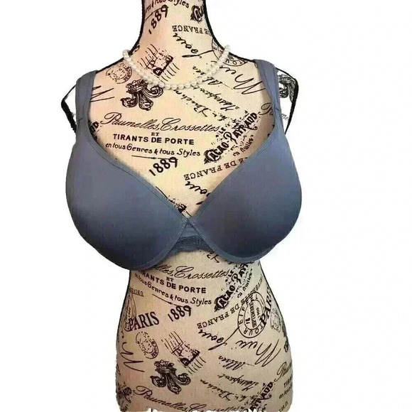 Lucky Brand Size 40D Blue Push Up Padded Bra Underwire Lace Trim Wide Straps - Picture 1 of 4